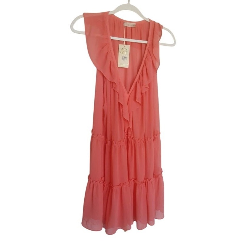 Ramy Brook Milla Ruffle Tiered Dress Flame Coral Size L NWT